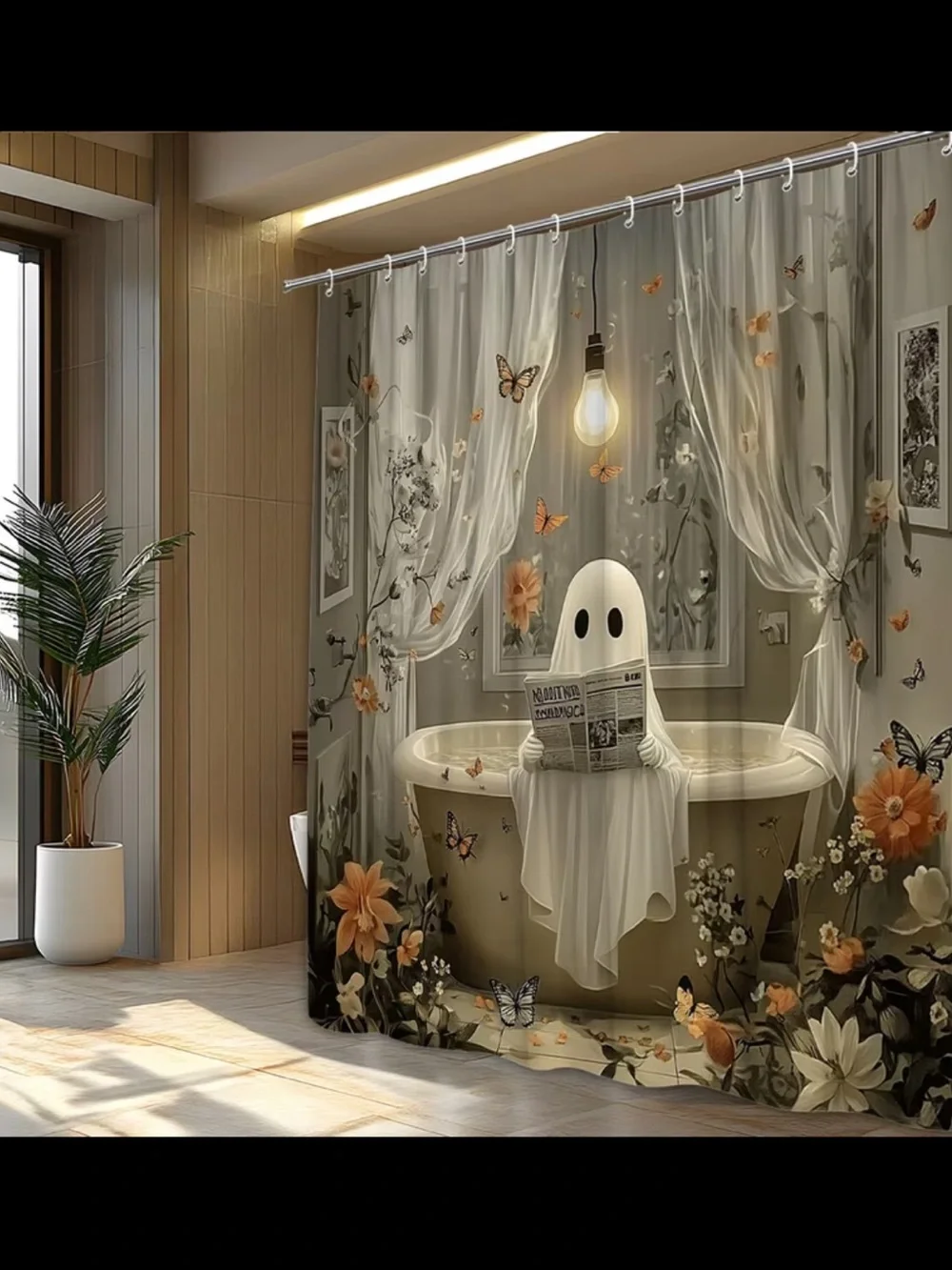 Whimsical Ghost & Butterfly Shower Curtain - Extra Long